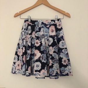 Frenchi Blue and Pink Flora A-line Skirt Size S